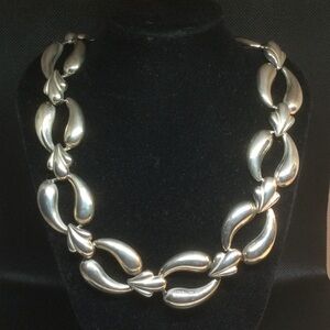Vintage Silver Tone Chunky Modernist Necklace